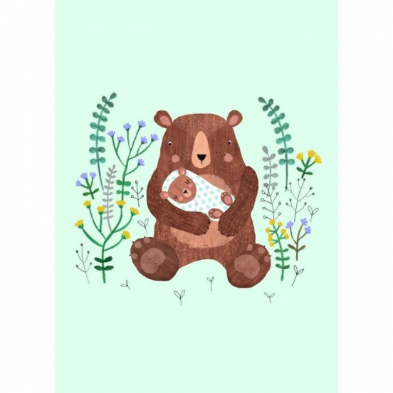 petit monkey ansichtkaart - mother + baby bear 