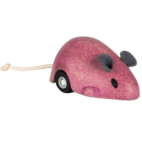 plan toys rollende muis op wielen - roze