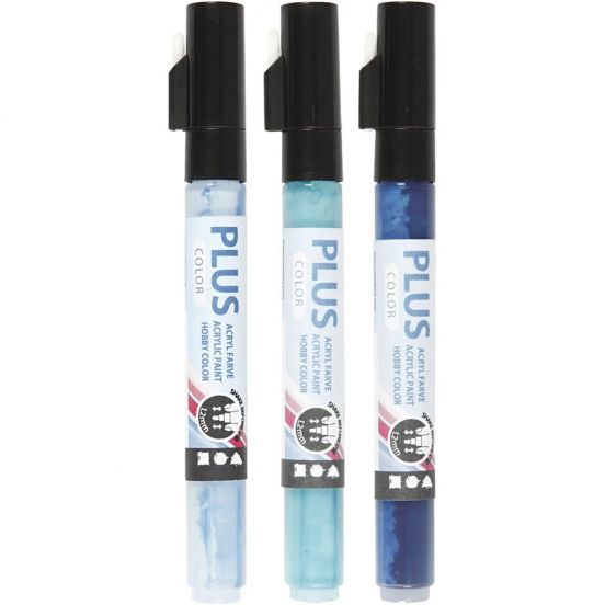 plus color verfmarkers 1-2 mm - lichtblauw, donkerblauw, turquoise - 3st