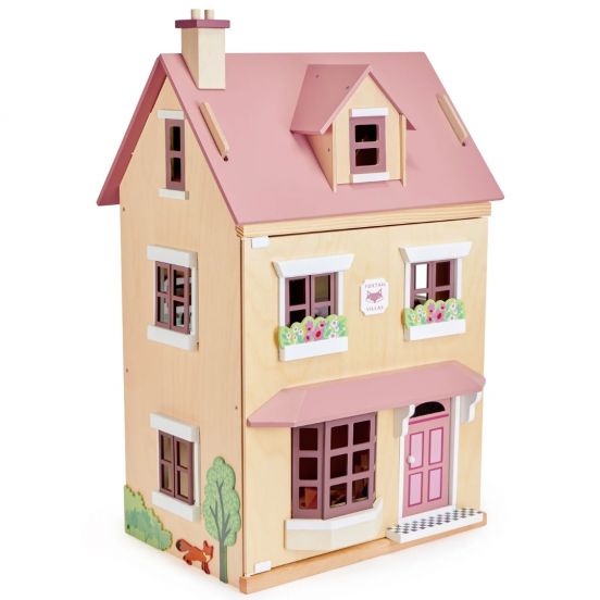 tender leaf toys poppenhuis foxtail villa roze - gemeubileerd 