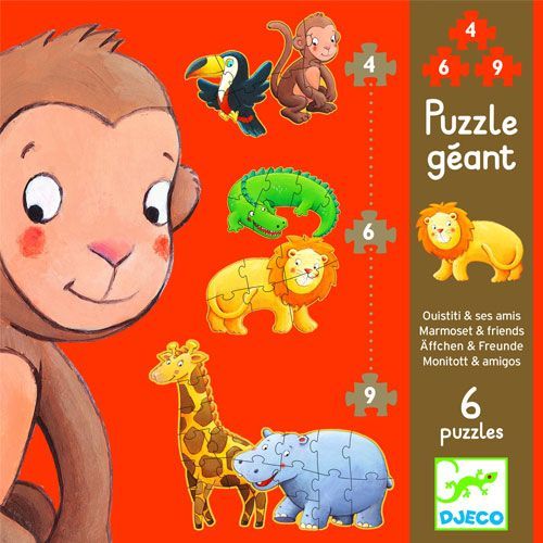 djeco puzzels safaridieren (4, 6 en 9st)