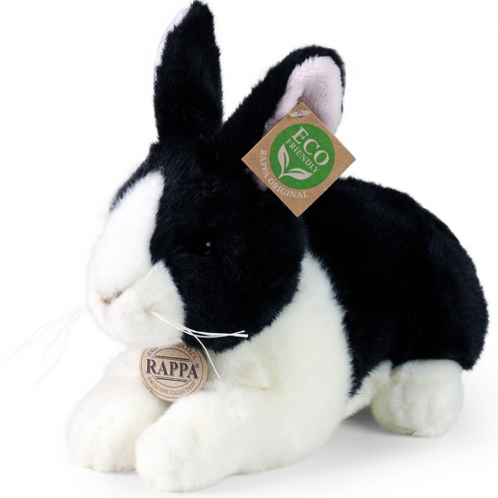 rappa knuffelkonijn liggend zwart-wit - 25 cm