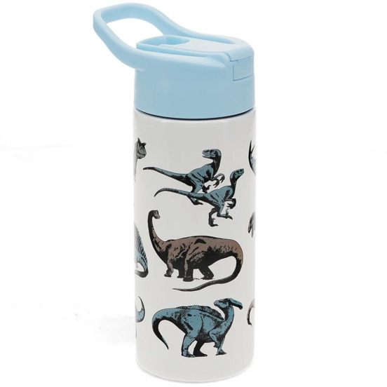 rex london rvs drinkfles met rietje - dinosaur - 500 ml