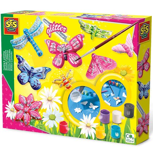 ses creative gips- en verfpakket - vlinders en glitter- 8st