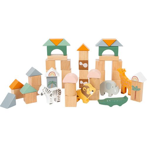 small foot bouwblokken met speelfiguren safari - 50st