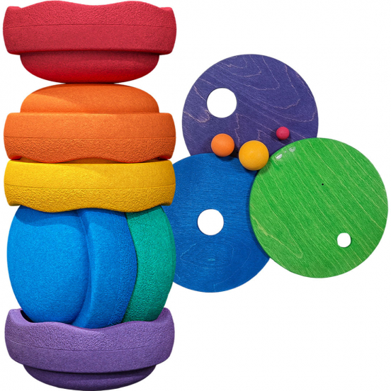 stapelstein original rainbow classic met rolling discs - 6st + 3st