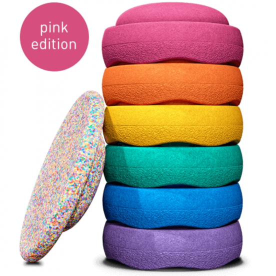 stapelstein rainbow met super confetti balance board - classic - pink edition - 7st  