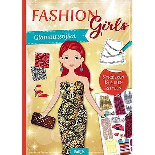 uitgeverij ballon teken- en stickerboek fashion girls - glamourstijlen
