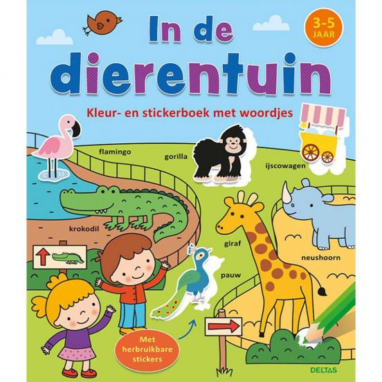 uitgeverij deltas kleur- en stickerboek met woordjes - in de dierentuin