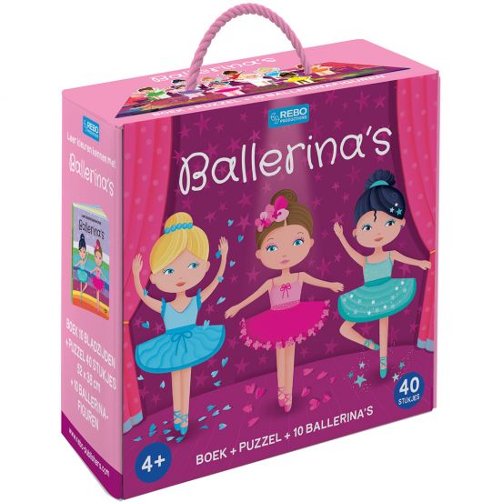 uitgeverij rebo box ballerina's boek, puzzel en speelfiguren