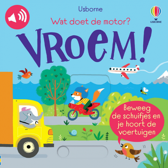 uitgeverij usborne geluidenboek wat doet de motor? vroem!