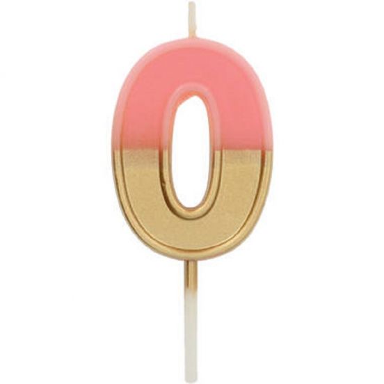 verjaardagskaars roze goud - cijfer 0