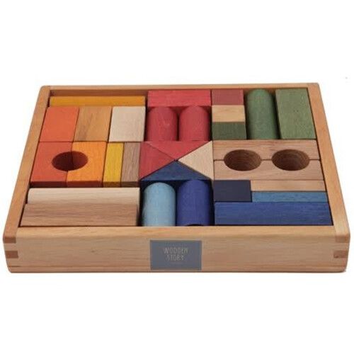 wooden story stapelblokken - regenboog - 30 st