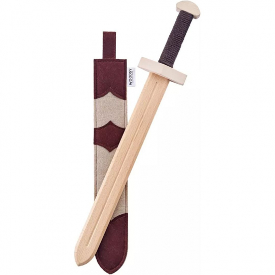 woodsy zwaard met zwart gevest  en schede - 52 cm  
