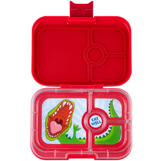 yumbox panino broodtrommel 4 vakken - wow red - dinosaur