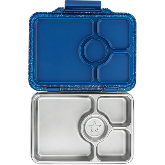 yumbox rvs bento broodtrommel 4 vakken - twilight blauw glitter