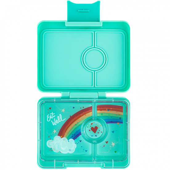 yumbox snack bento lunchdoosje 3 vakken - miami aqua - rainbow