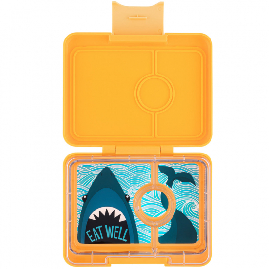 yumbox snack bento lunchdoosje 3 vakken - yoyo yellow - shark